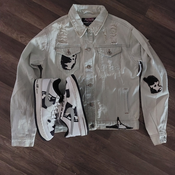 All set custom cow, Jean jacket (size M) and nike airforce 1 (size 6.5Y) - Picture 3 of 4